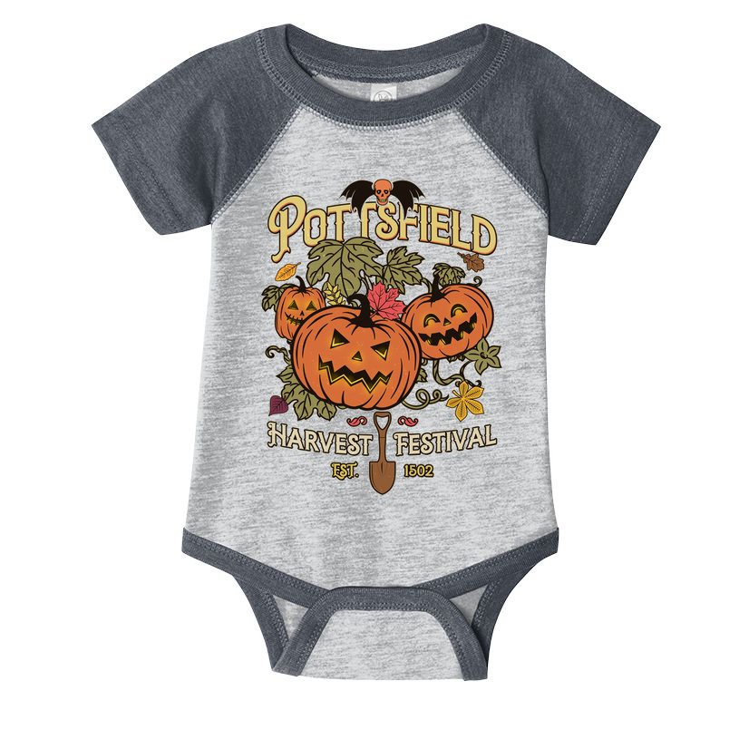 Vintage Halloween Pottsfield Harvest Festival EST 1502 Infant Baby Jersey Bodysuit