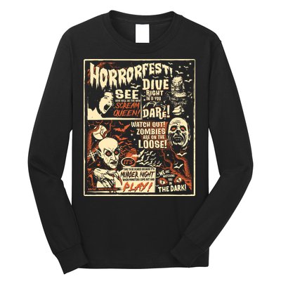 Vintage Horrorfest Poster Halloween Movie Old Time Horror Long Sleeve Shirt