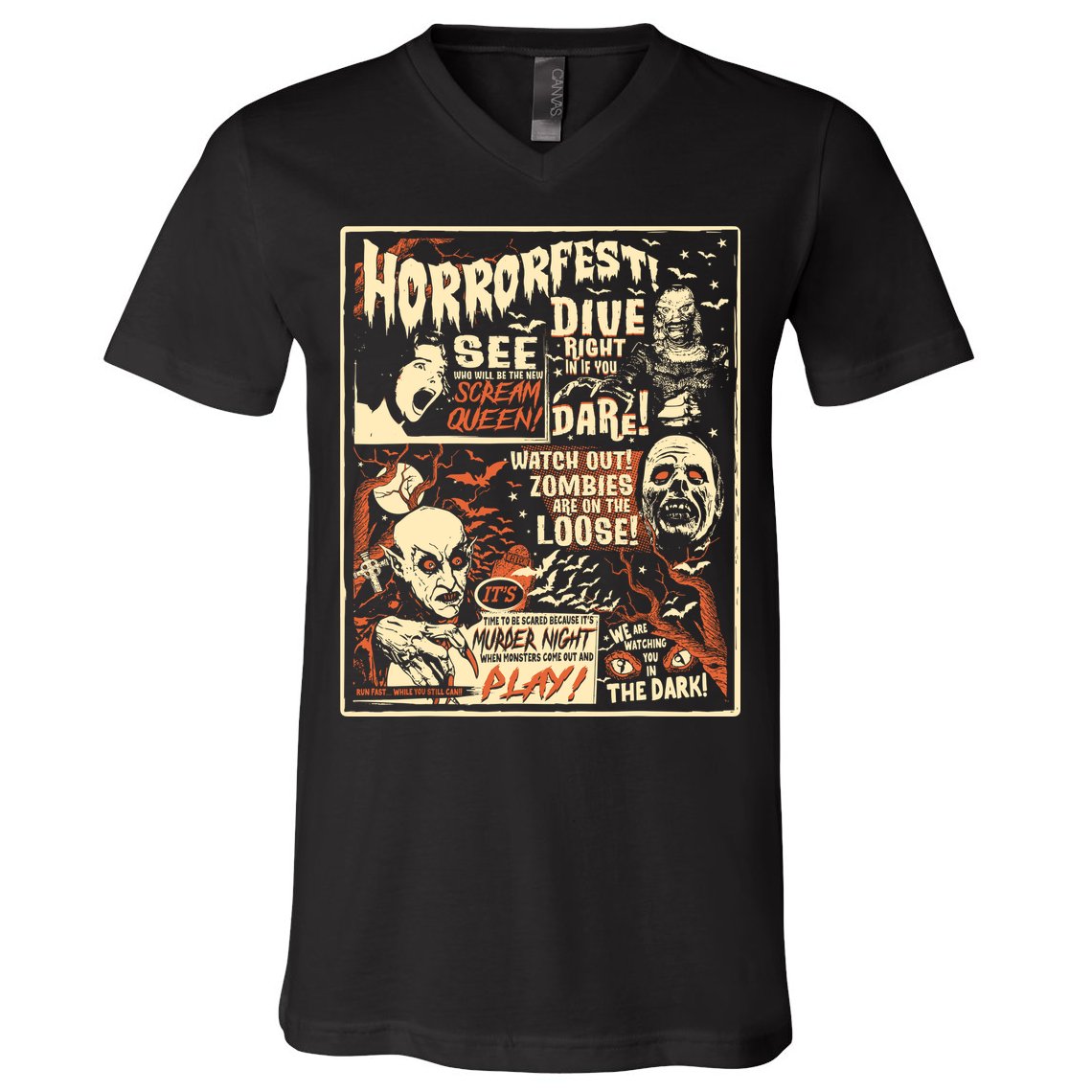 Vintage Horrorfest Poster Halloween Movie Old Time Horror V-Neck T-Shirt