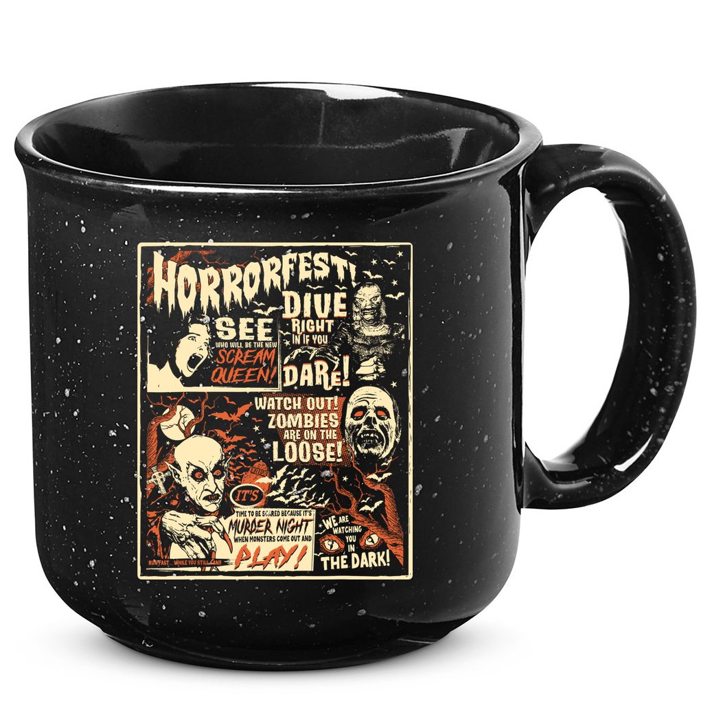 Vintage Horrorfest Poster Halloween Movie Old Time Horror 15oz Campfire Ceramic Mug
