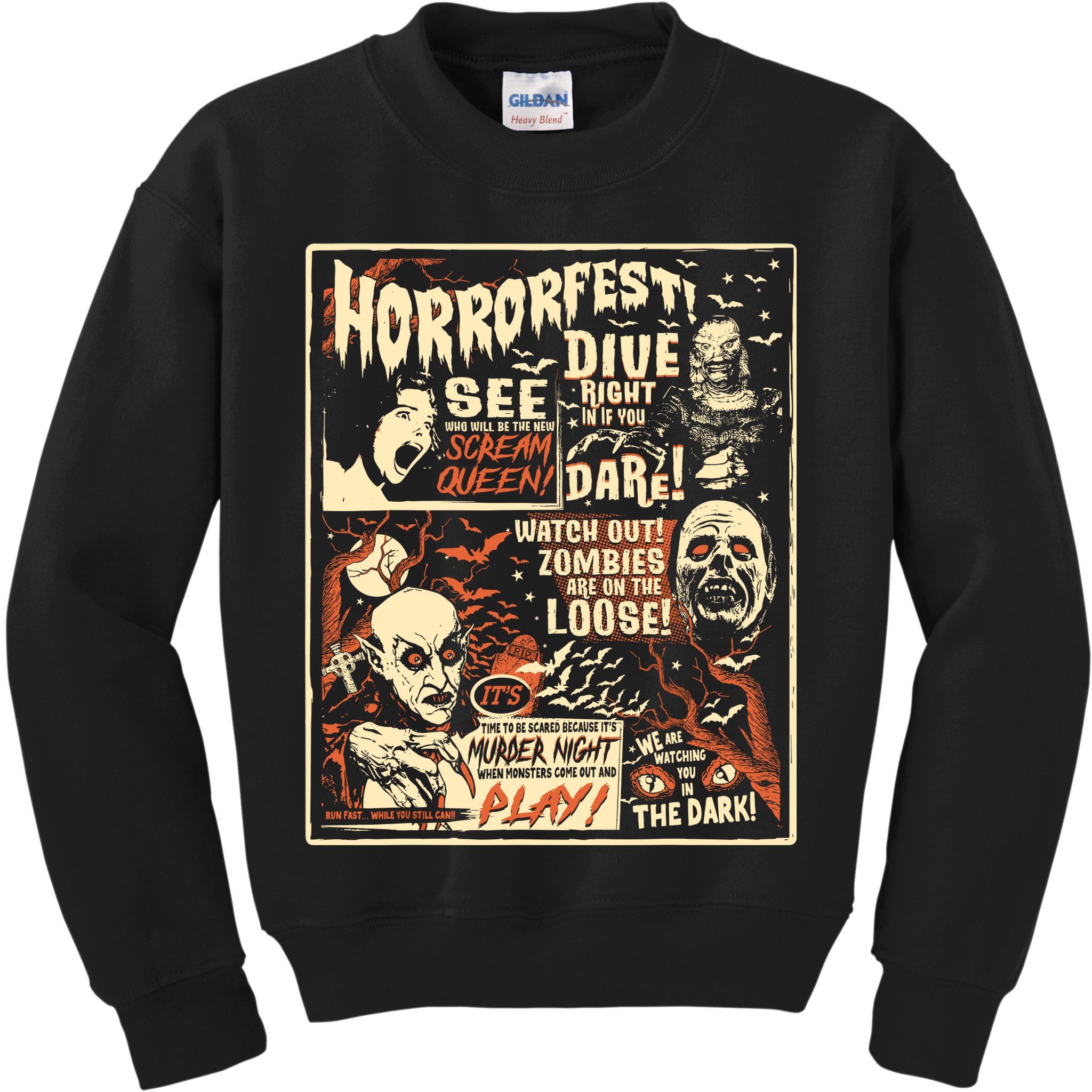 Vintage Horrorfest Poster Halloween Movie Old Time Horror Kids Sweatshirt