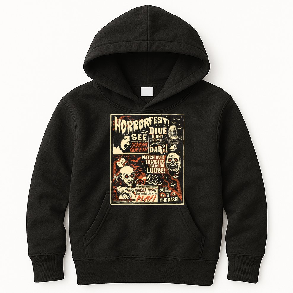 Vintage Horrorfest Poster Halloween Movie Old Time Horror Kids Hoodie