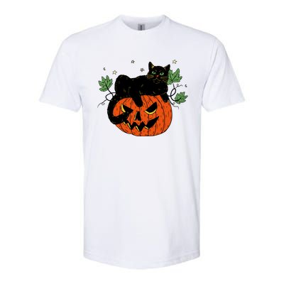 Vintage Halloween Retro Pumpkin Jack O Lantern And Black Cat Cool Gift Softstyle® CVC T-Shirt