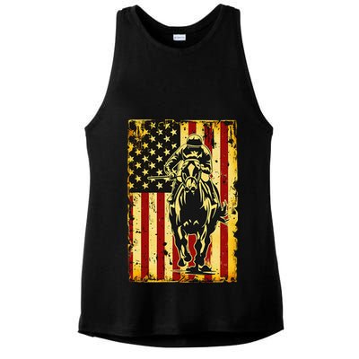Vintage Horse Racing Jockey American Flag Ladies PosiCharge Tri-Blend Wicking Tank