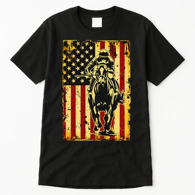 Vintage Horse Racing Jockey American Flag Tall T-Shirt