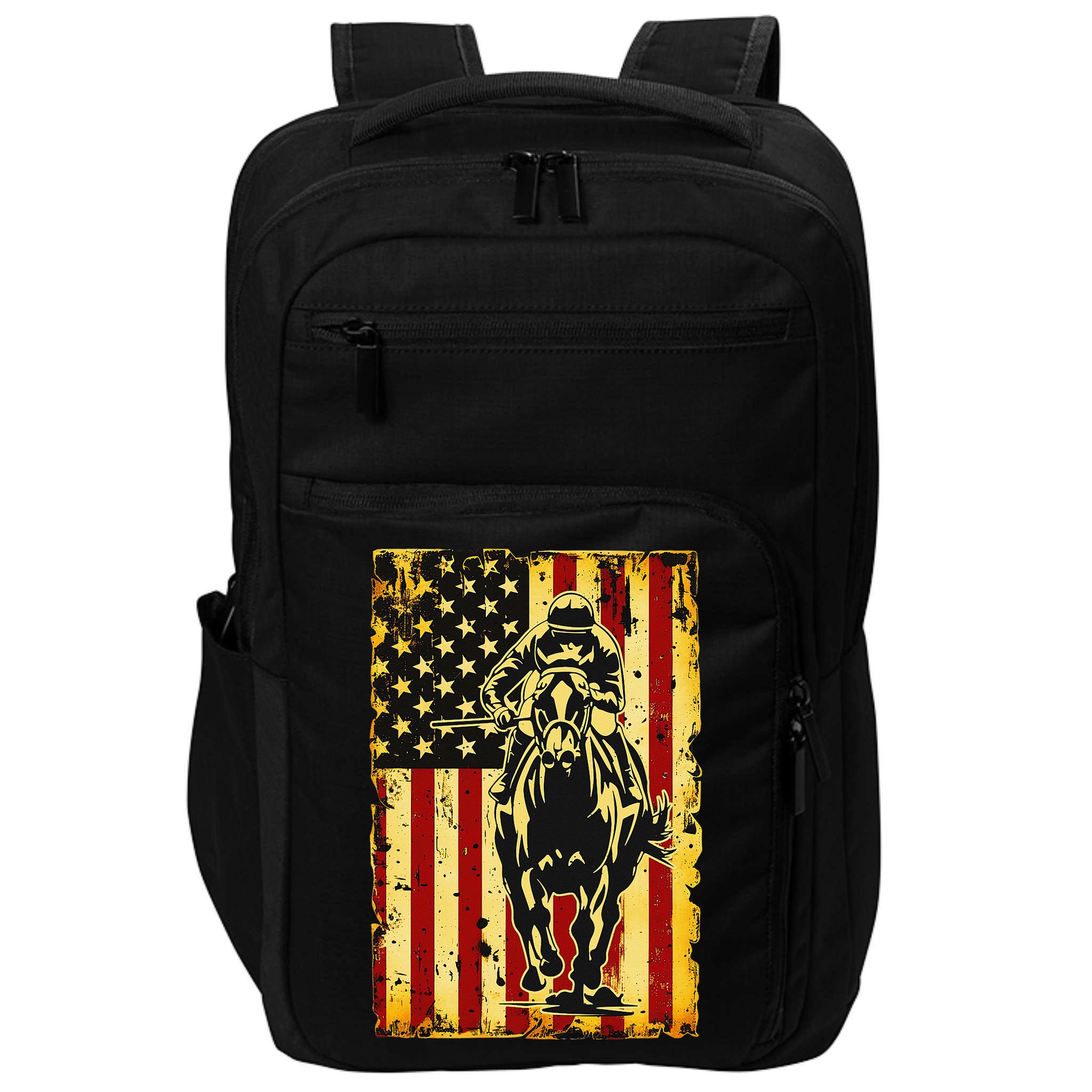 Vintage Horse Racing Jockey American Flag Impact Tech Backpack
