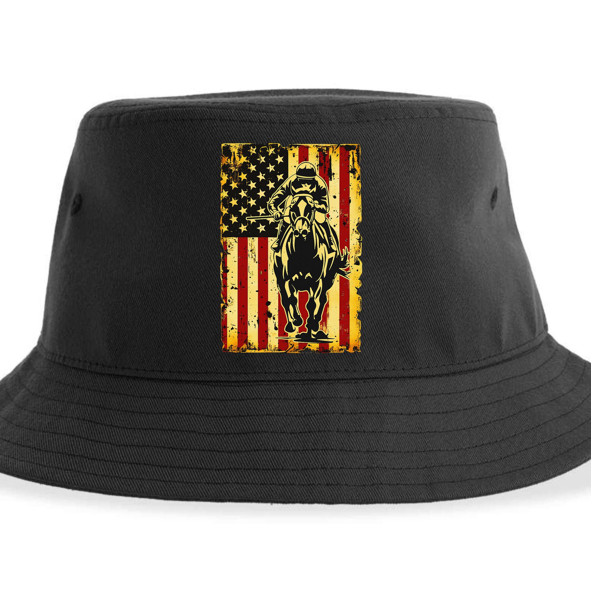 Vintage Horse Racing Jockey American Flag Sustainable Bucket Hat