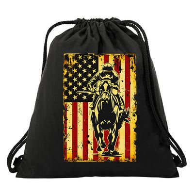 Vintage Horse Racing Jockey American Flag Drawstring Bag