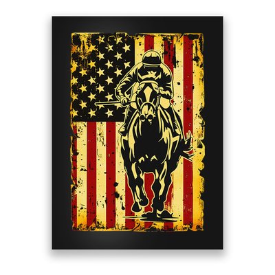 Vintage Horse Racing Jockey American Flag Poster