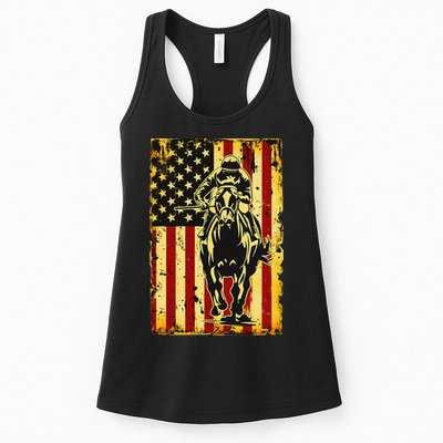 Vintage Horse Racing Jockey American Flag Womens Tank Top