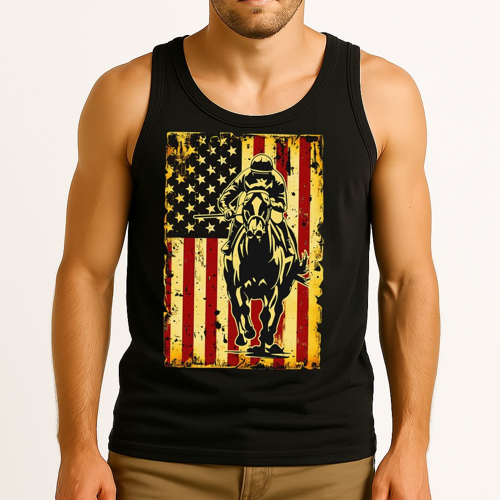 Vintage Horse Racing Jockey American Flag Tank Top