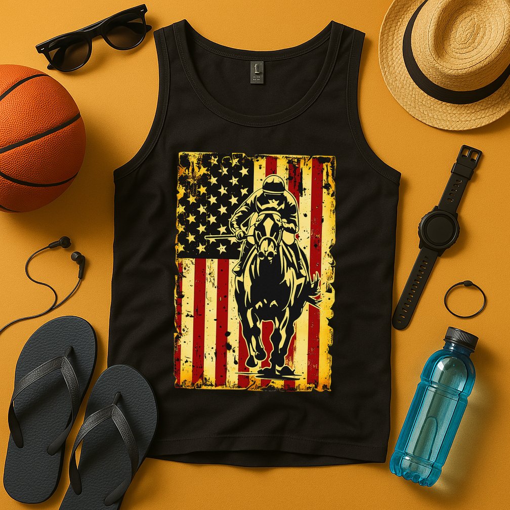 Vintage Horse Racing Jockey American Flag Tank Top