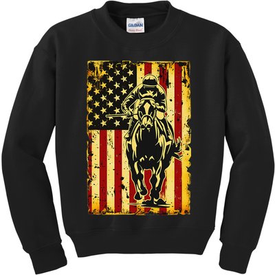 Vintage Horse Racing Jockey American Flag Kids Sweatshirt