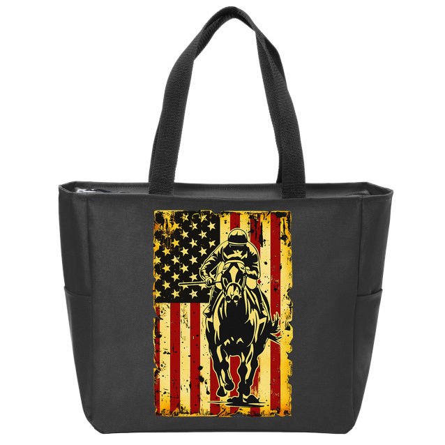 Vintage Horse Racing Jockey American Flag Zip Tote Bag