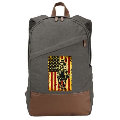 Vintage Horse Racing Jockey American Flag Cotton Canvas Backpack