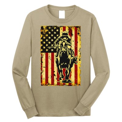 Vintage Horse Racing Jockey American Flag Long Sleeve Shirt