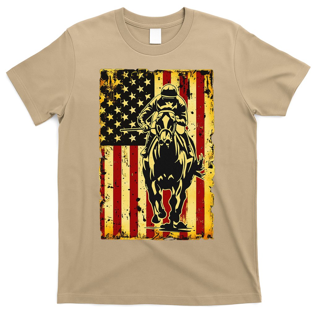 Vintage Horse Racing Jockey American Flag T-Shirt