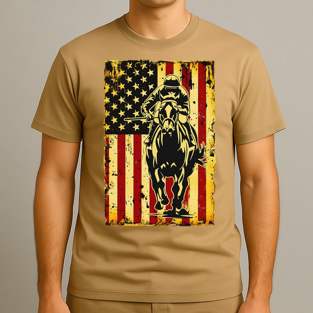 Vintage Horse Racing Jockey American Flag T-Shirt