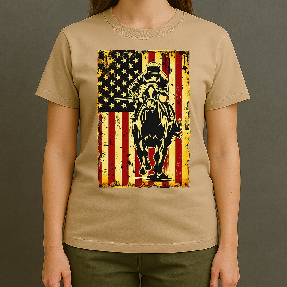 Vintage Horse Racing Jockey American Flag T-Shirt