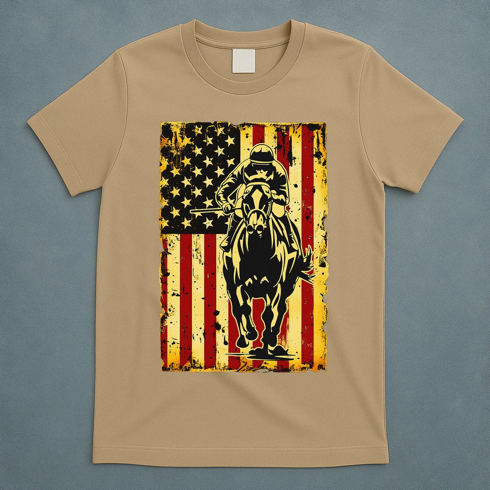 Vintage Horse Racing Jockey American Flag T-Shirt