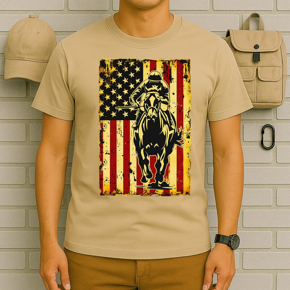 Vintage Horse Racing Jockey American Flag T-Shirt