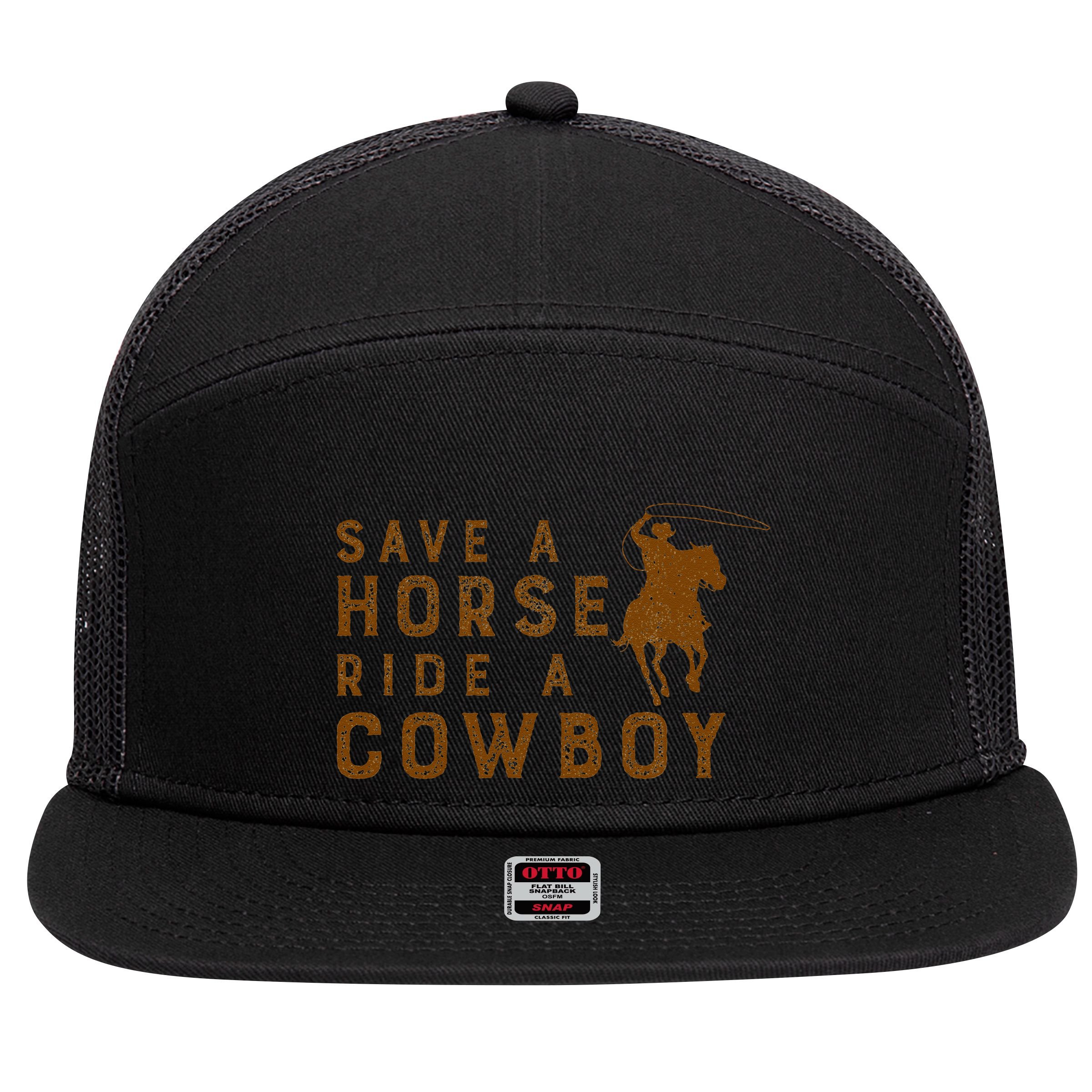 Vintage Horse Riding Adult Joke Save A Horse Ride A Cowboy 7 Panel Mesh Trucker Snapback Hat