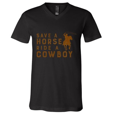 Vintage Horse Riding Adult Joke Save A Horse Ride A Cowboy V-Neck T-Shirt