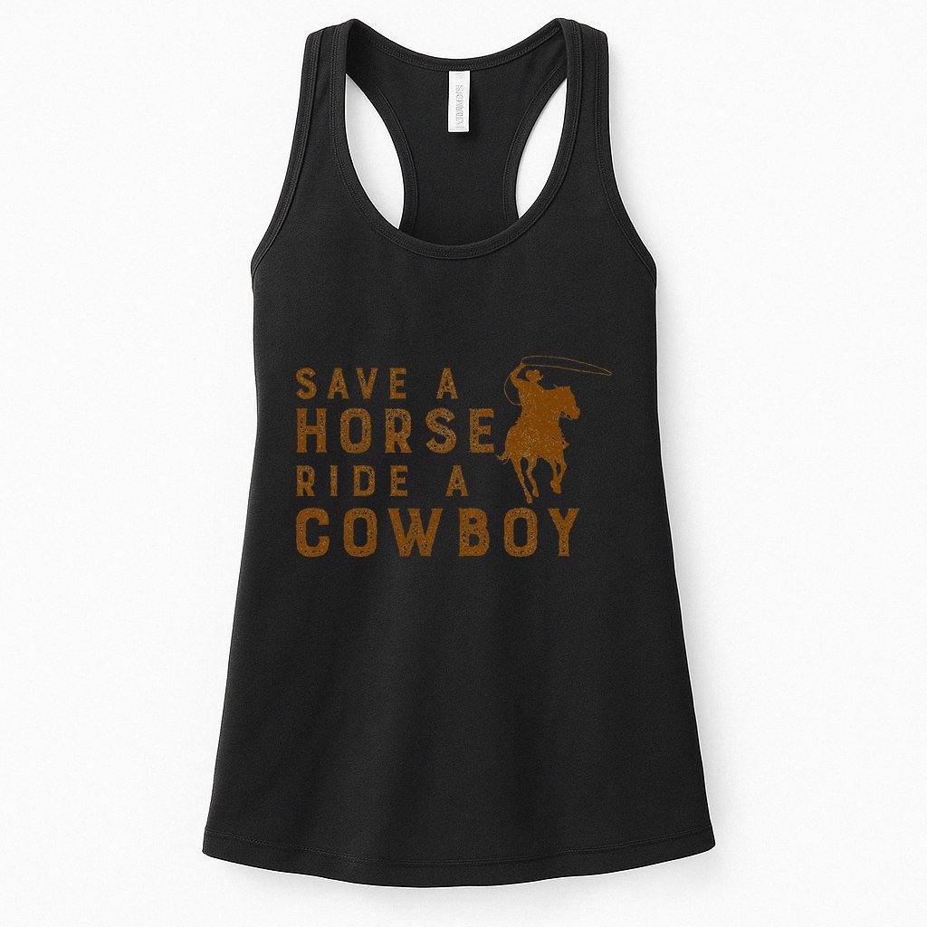 Vintage Horse Riding Adult Joke Save A Horse Ride A Cowboy Womens Tank Top