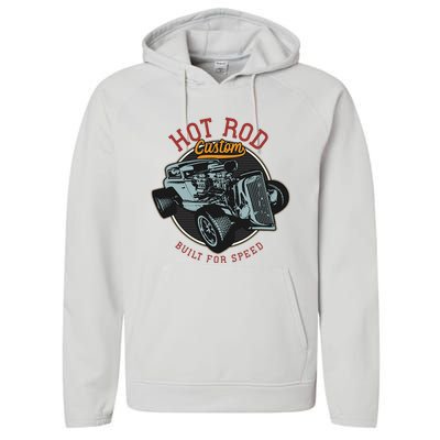 Vintage Hot Rod Retro Custom Built And Speed Classic Cars Performance Fleece Hoodie