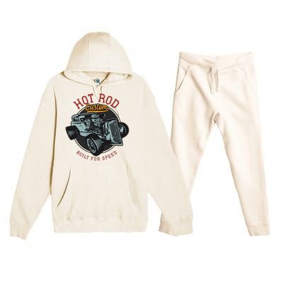 Vintage Hot Rod Retro Custom Built And Speed Classic Cars Premium Hooded Sweatsuit Set