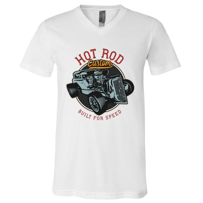 Vintage Hot Rod Retro Custom Built And Speed Classic Cars V-Neck T-Shirt