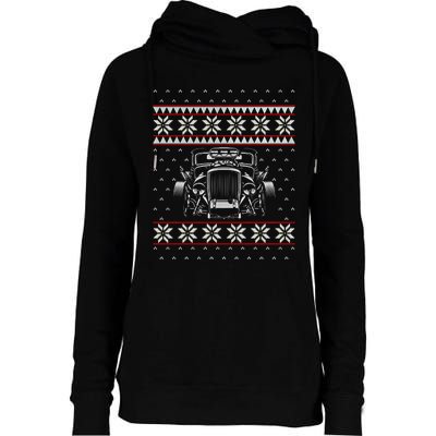 Vintage Hot Rod Ugly Christmas Classic Car Drag Racing Cute Gift Womens Funnel Neck Pullover Hood