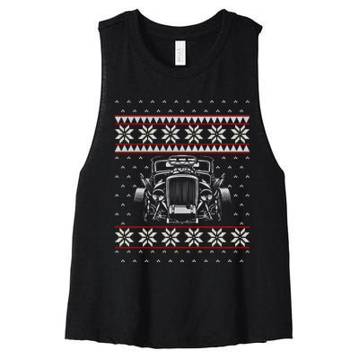 Vintage Hot Rod Ugly Christmas Classic Car Drag Racing Cute Gift Women's Racerback Cropped Tank