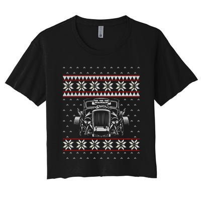 Vintage Hot Rod Ugly Christmas Classic Car Drag Racing Cute Gift Women's Crop Top Tee