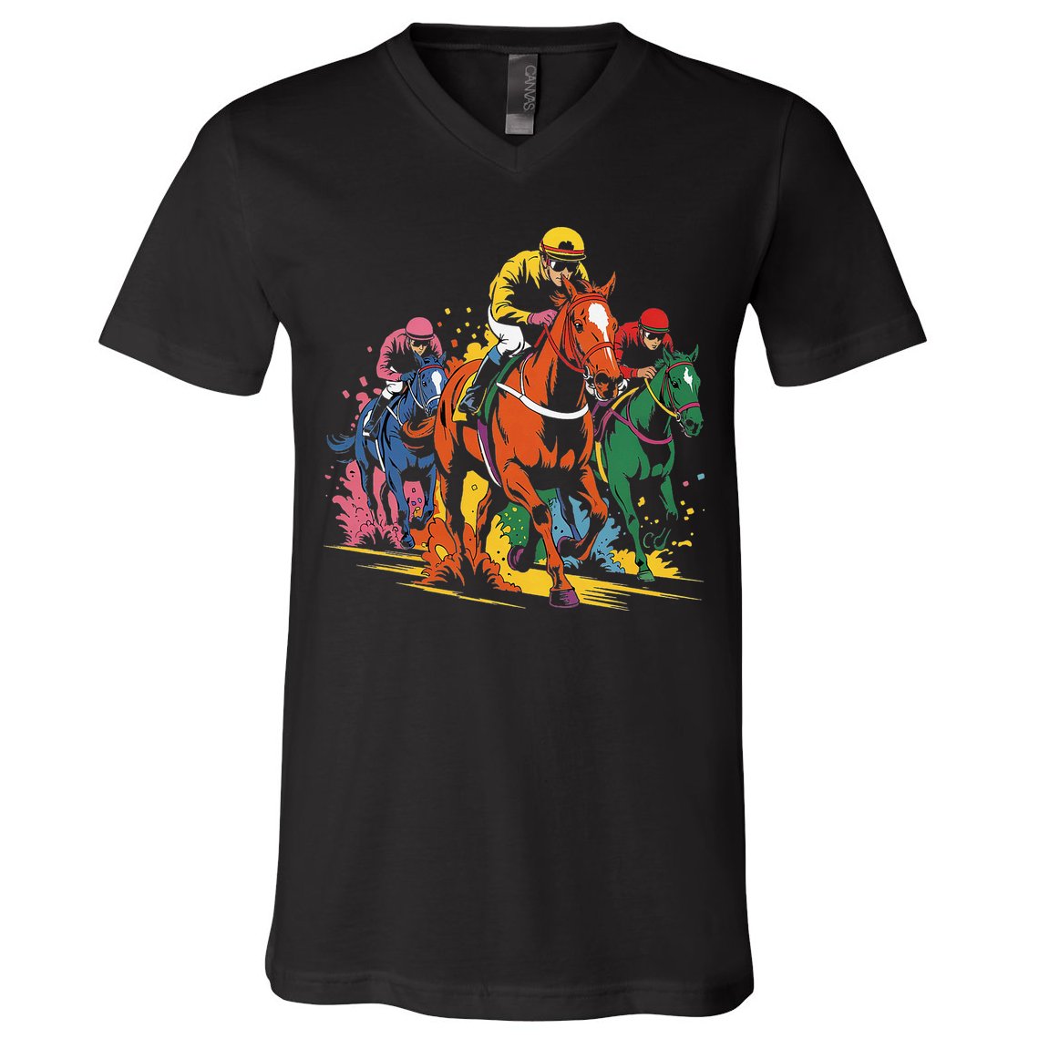 Vintage Horse Racing Painting Horse And Derby Lovers V-Neck T-Shirt