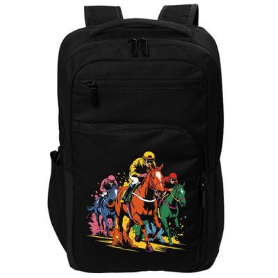 Vintage Horse Racing Painting Horse And Derby Lovers Impact Tech Backpack