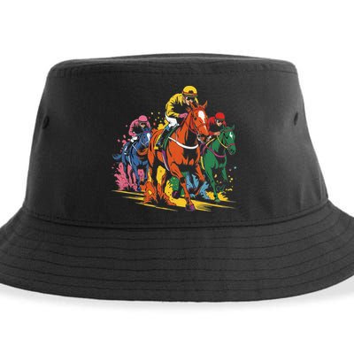 Vintage Horse Racing Painting Horse And Derby Lovers Sustainable Bucket Hat
