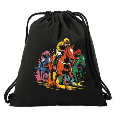 Vintage Horse Racing Painting Horse And Derby Lovers Drawstring Bag