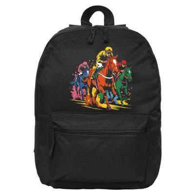 Vintage Horse Racing Painting Horse And Derby Lovers 16 in Basic Backpack