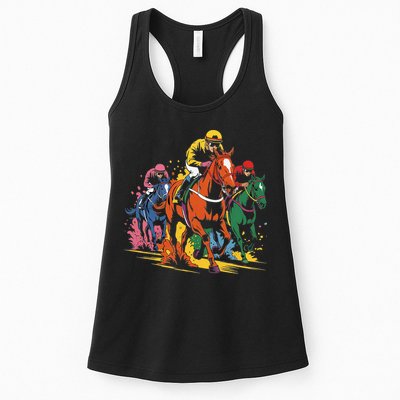 Vintage Horse Racing Painting Horse And Derby Lovers Womens Tank Top