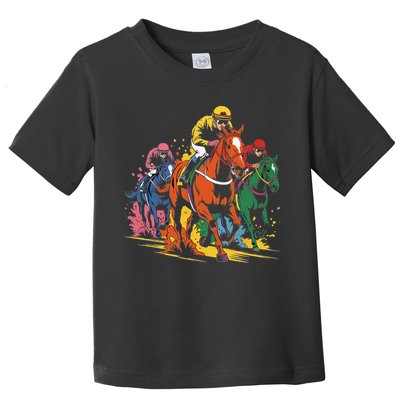 Vintage Horse Racing Painting Horse And Derby Lovers Toddler T-Shirt