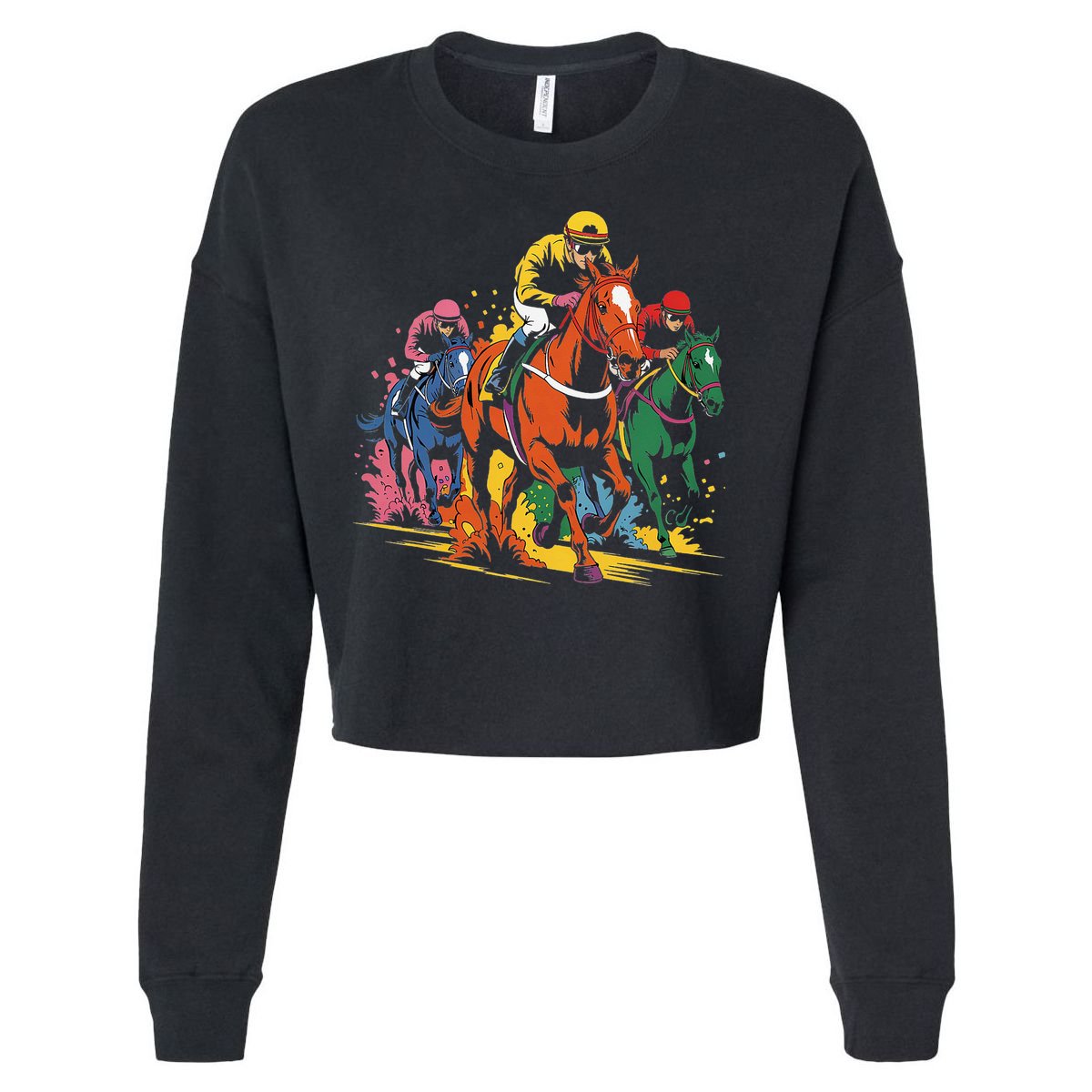 Vintage Horse Racing Painting Horse And Derby Lovers Cropped Pullover Crew