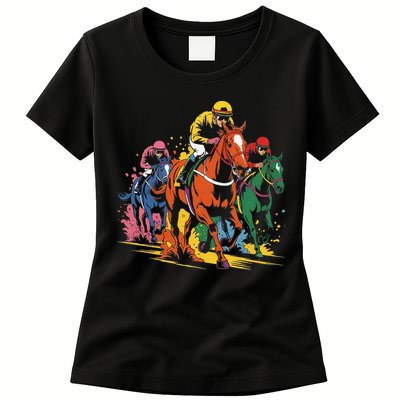 Vintage Horse Racing Painting Horse And Derby Lovers Womens T-Shirt