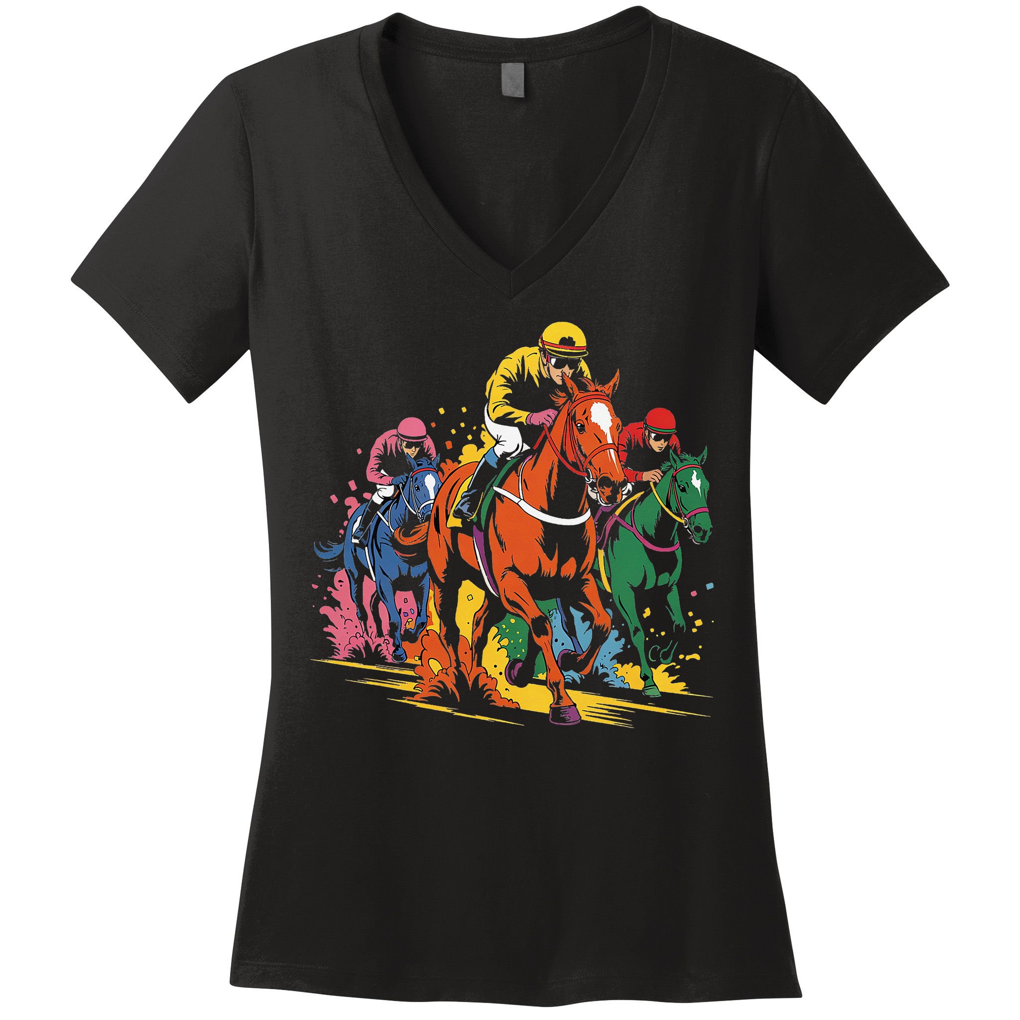 Vintage Horse Racing Painting Horse And Derby Lovers Women's V-Neck T-Shirt