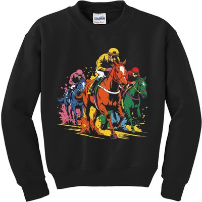 Vintage Horse Racing Painting Horse And Derby Lovers Kids Sweatshirt