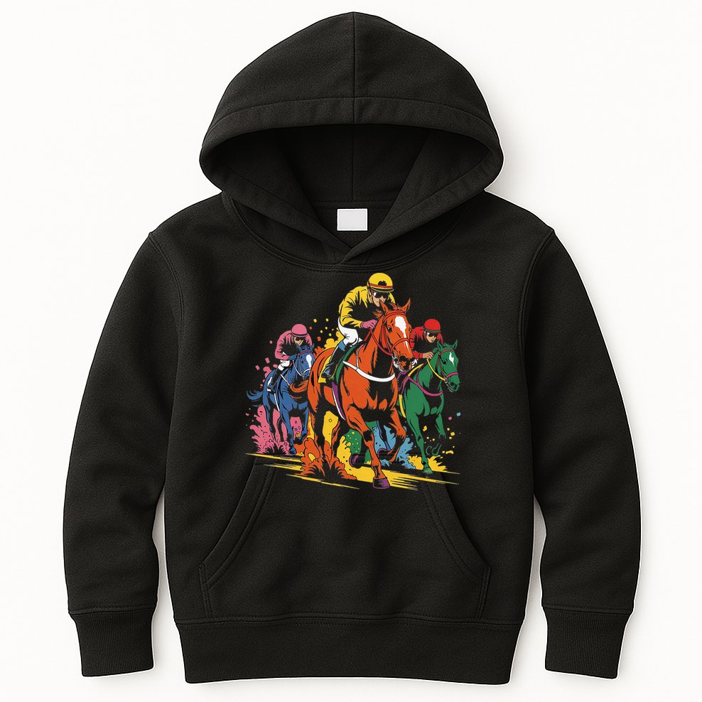 Vintage Horse Racing Painting Horse And Derby Lovers Kids Hoodie