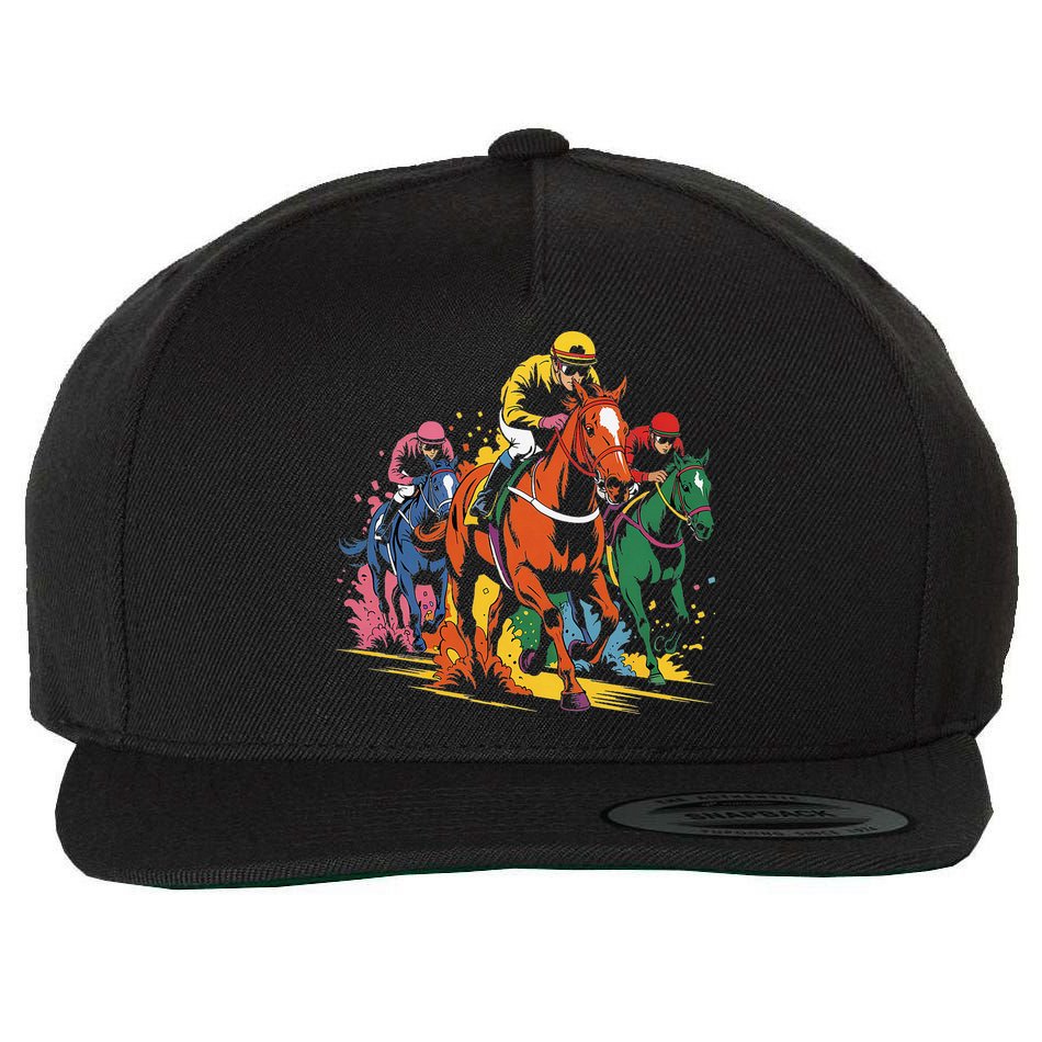 Vintage Horse Racing Painting Horse And Derby Lovers Wool Snapback Cap