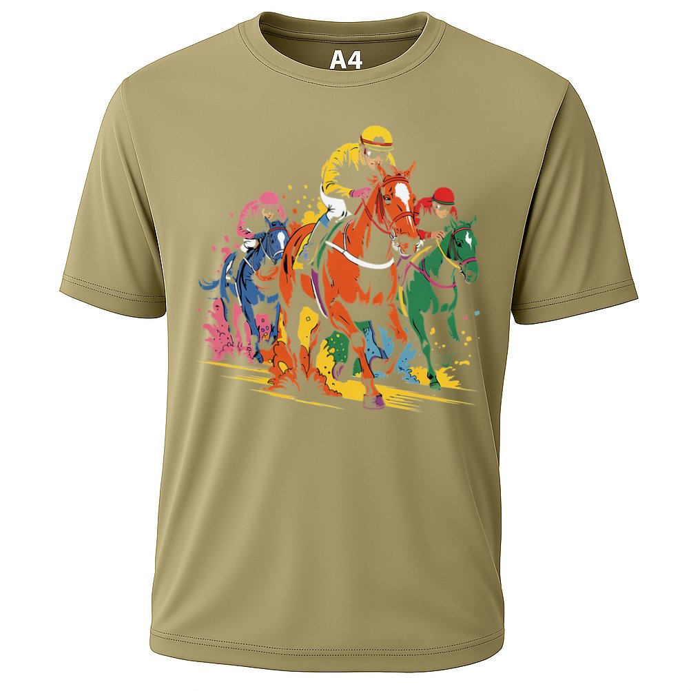 Vintage Horse Racing Painting Horse And Derby Lovers Cooling Performance Crew T-Shirt