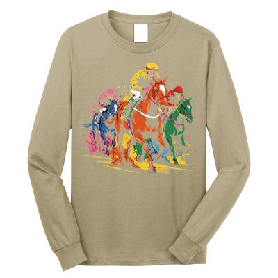 Vintage Horse Racing Painting Horse And Derby Lovers Long Sleeve Shirt