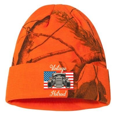 Vintage Hot Rod American Flag Antique Classic Car Lover Men Kati Licensed 12" Camo Beanie